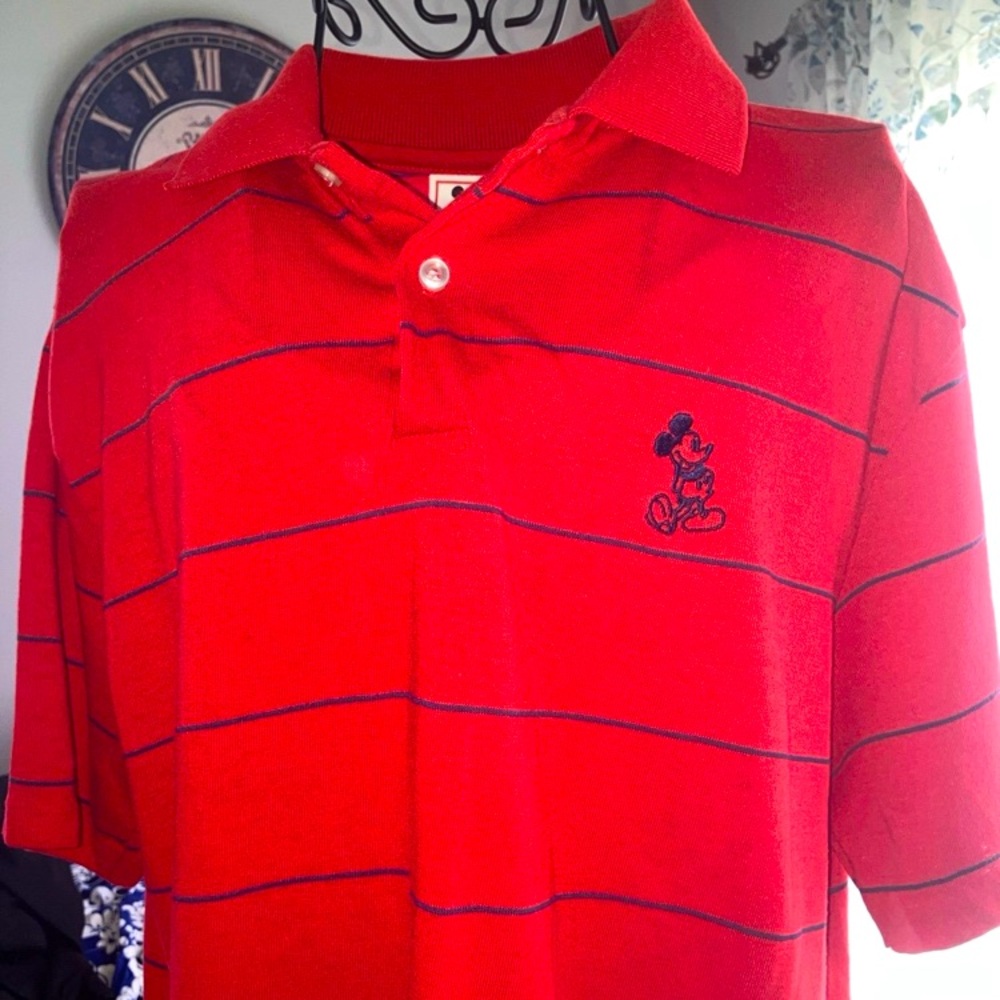 Vintage Rare Mickey Mouse Disney Wear Red Navy Blue Polo Great Shape Size Medium